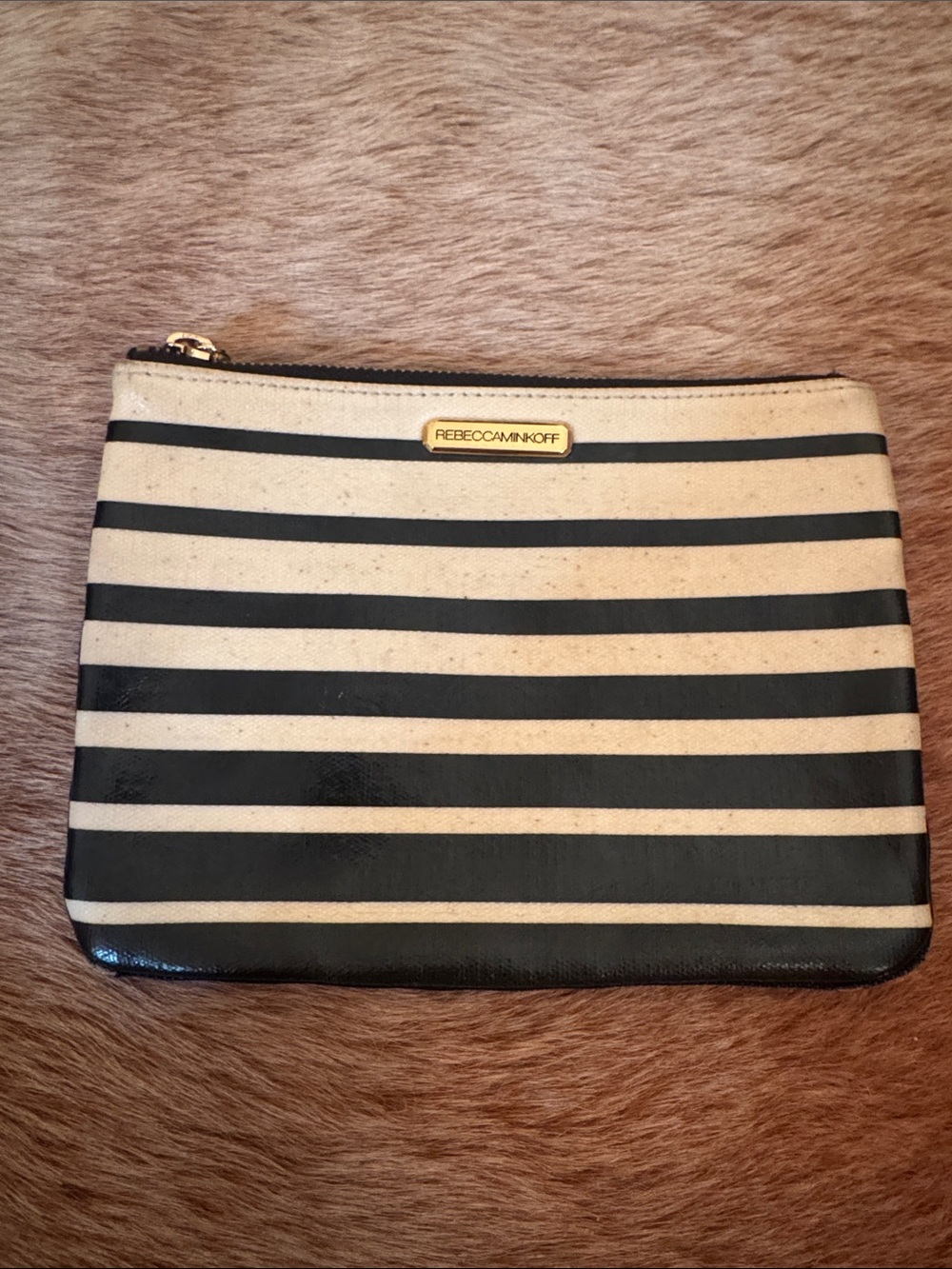 Rebecca Minkoff Black and Cream Striped Clutch
